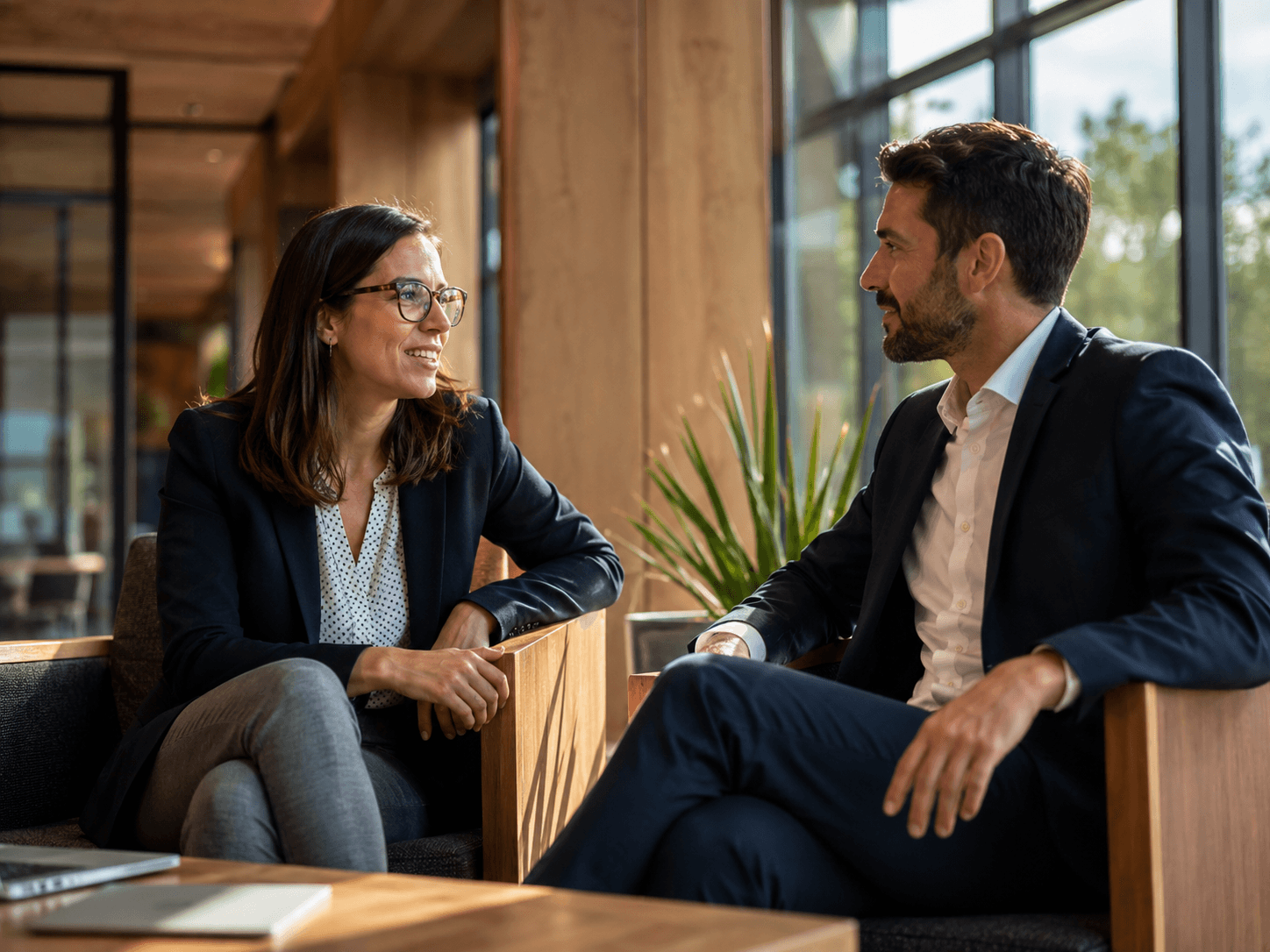 Two colleagues discussing their work